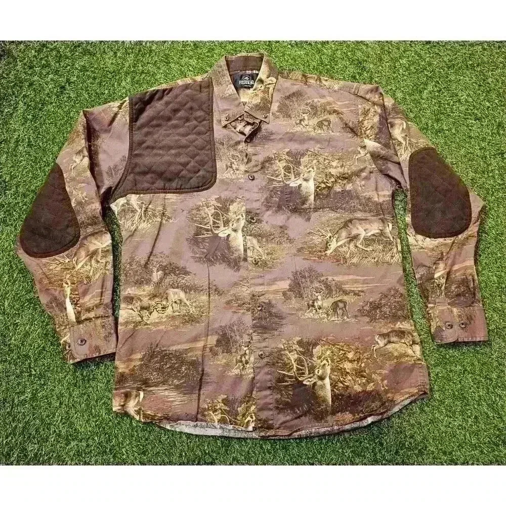 Redhead Shirt Mens Large All Over Print Whitetail Deer Hunting Shooting Padded
